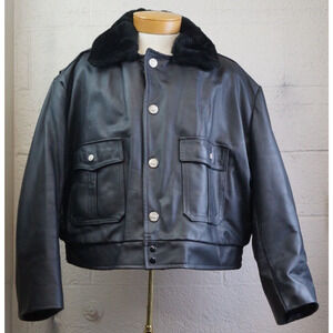 Taylor's Leatherwear Black Police Cop Leather Jacket Coat 54 S Liner Collar USA
